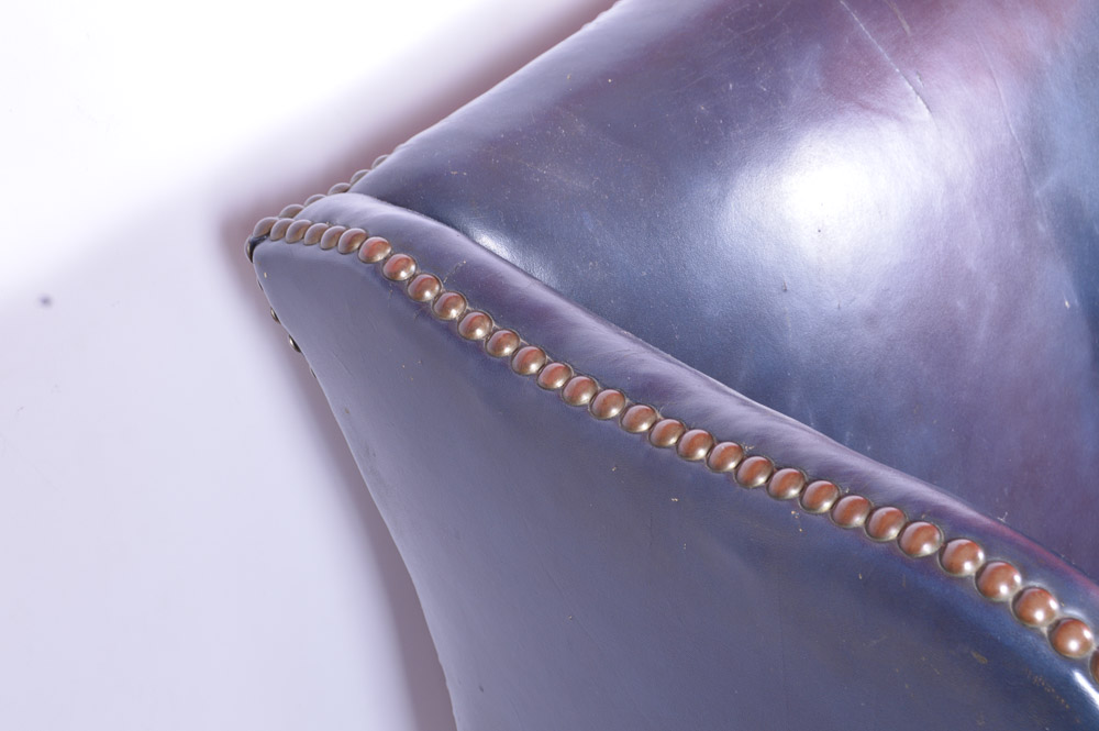 Navy Blue Leather Wingback Chair by Classic Leather, Inc. EBTH