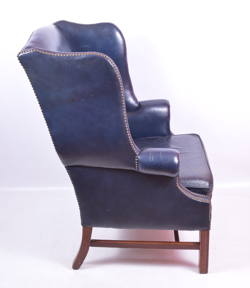 Navy Blue Leather Wingback Chair by Classic Leather, Inc. EBTH