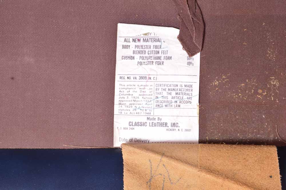 Navy Blue Leather Wingback Chair by Classic Leather, Inc. EBTH