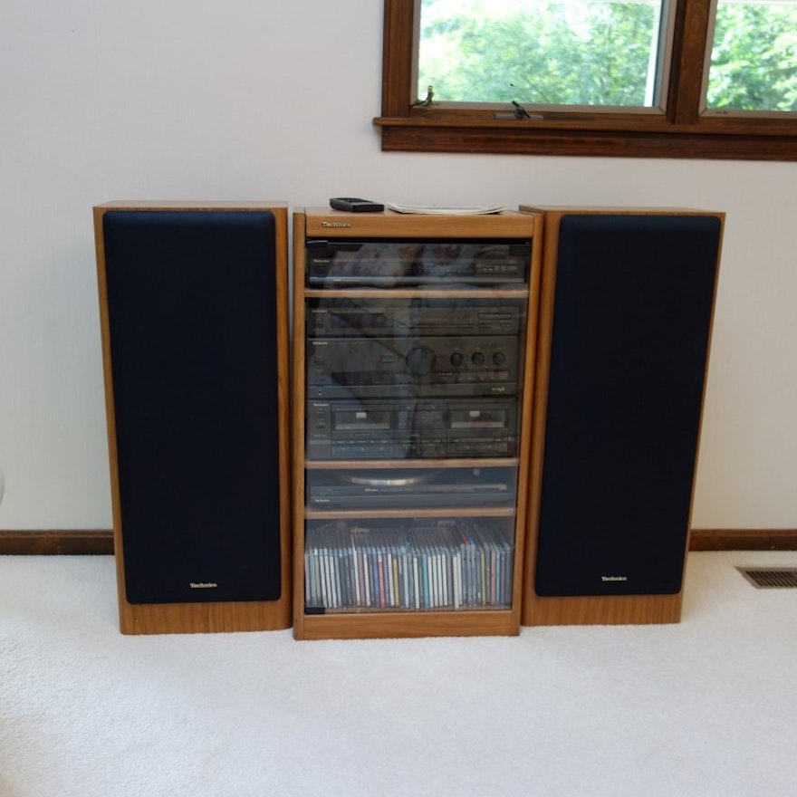vintage technics stereo system in cabinet : ebth