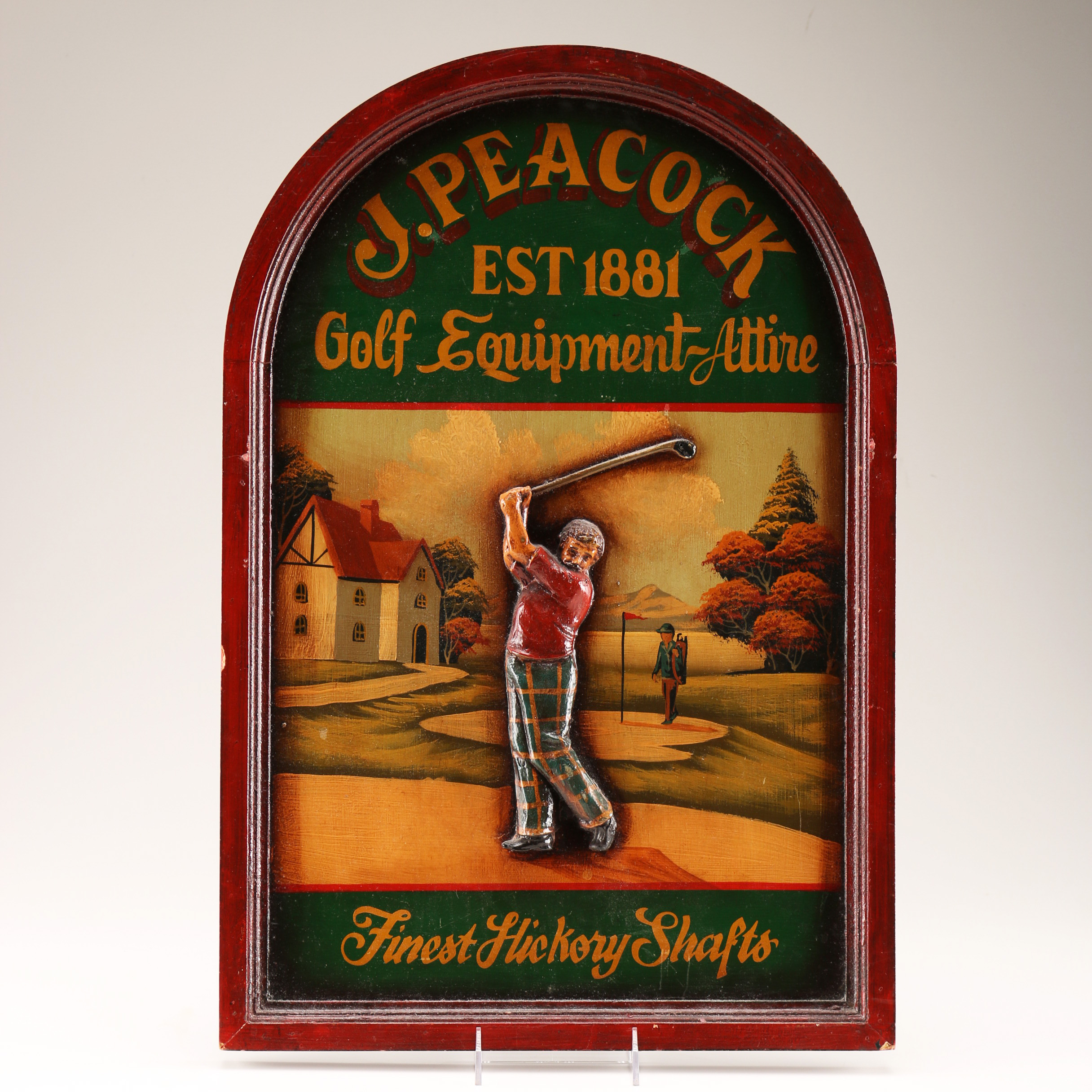 Embossed J. Peacock Golf Equipment Attire Wooden Advertisement EBTH