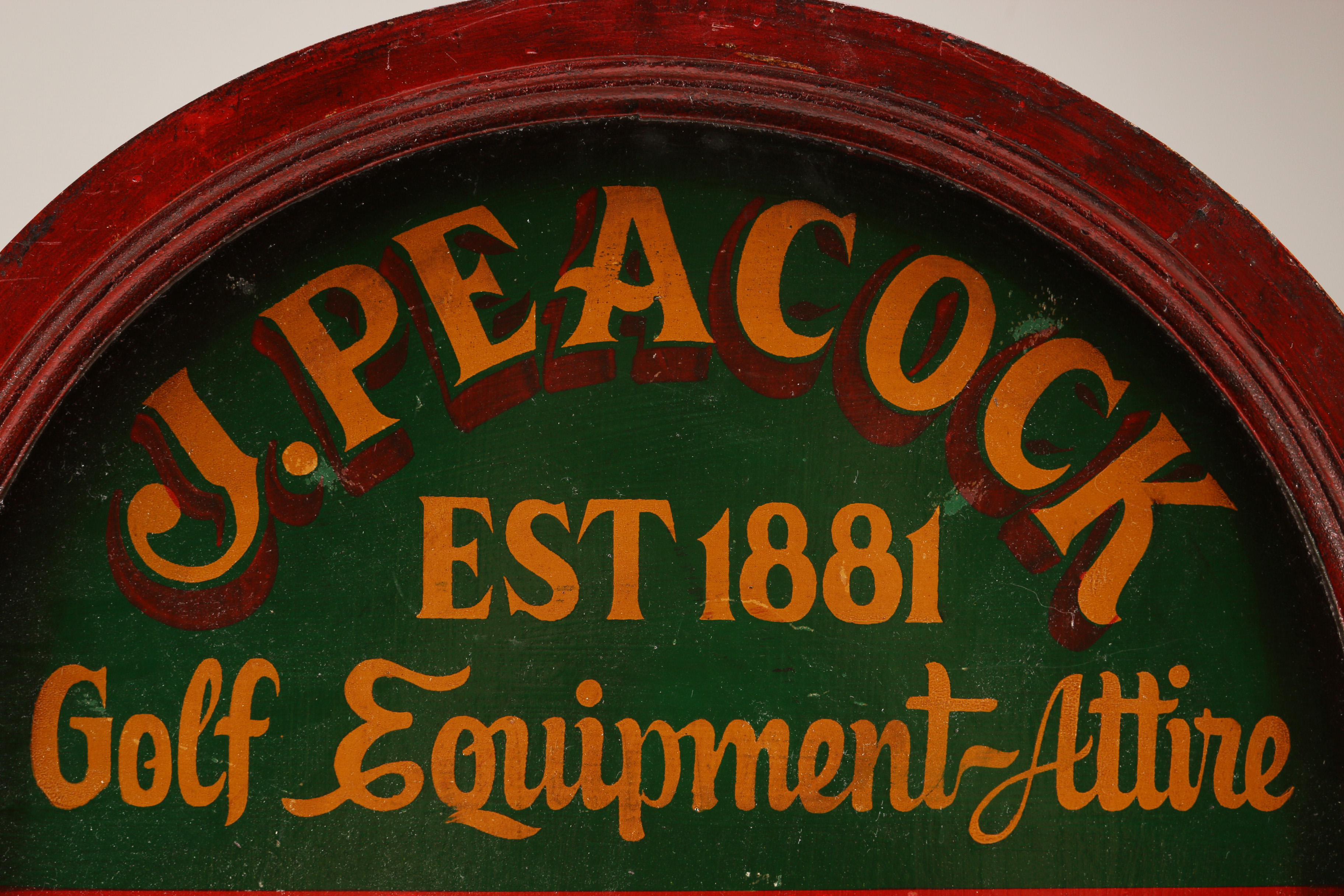 Embossed J. Peacock Golf Equipment Attire Wooden Advertisement EBTH