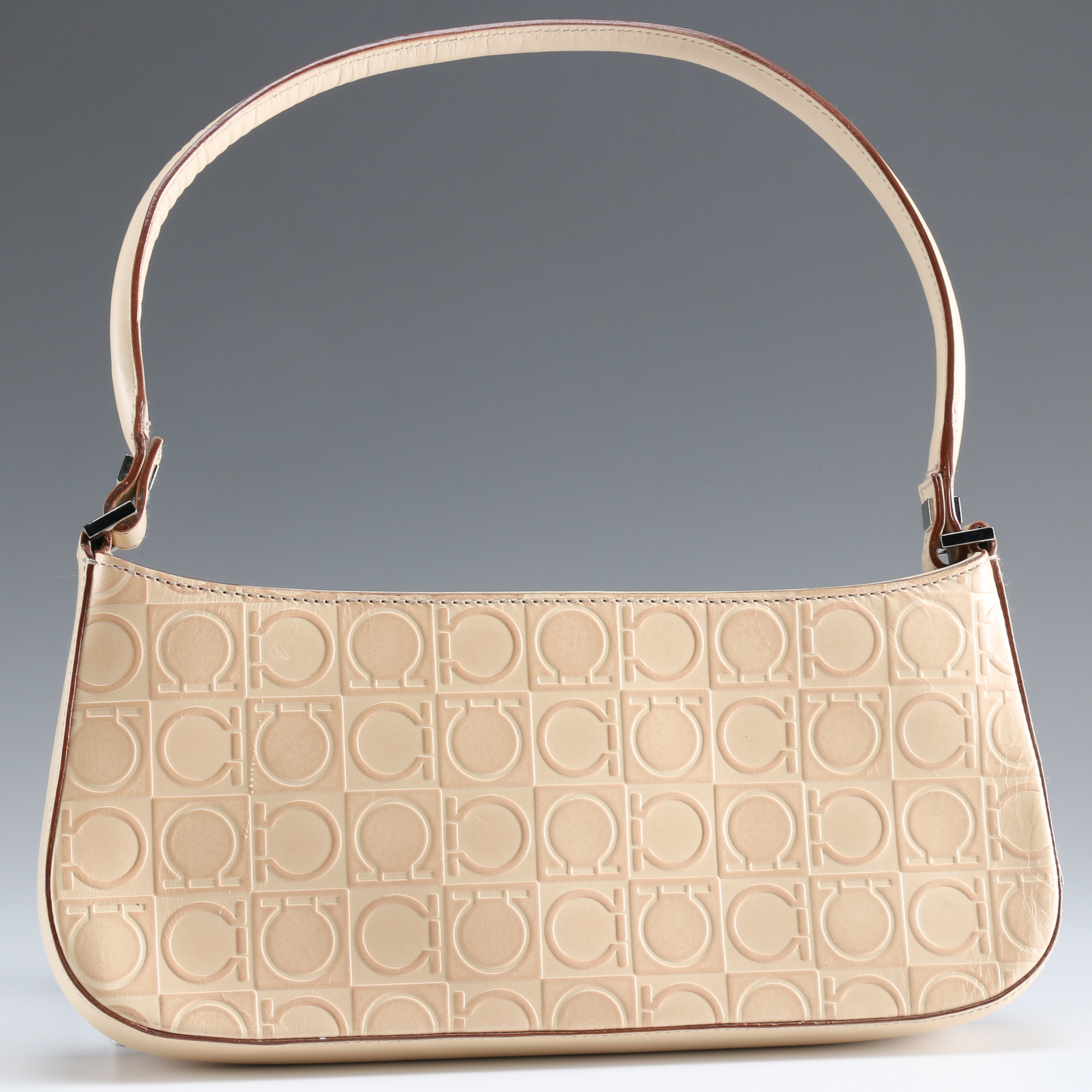 Salvatore Ferragamo Almond Leather Gancini Logo Baguette Bag Ebth