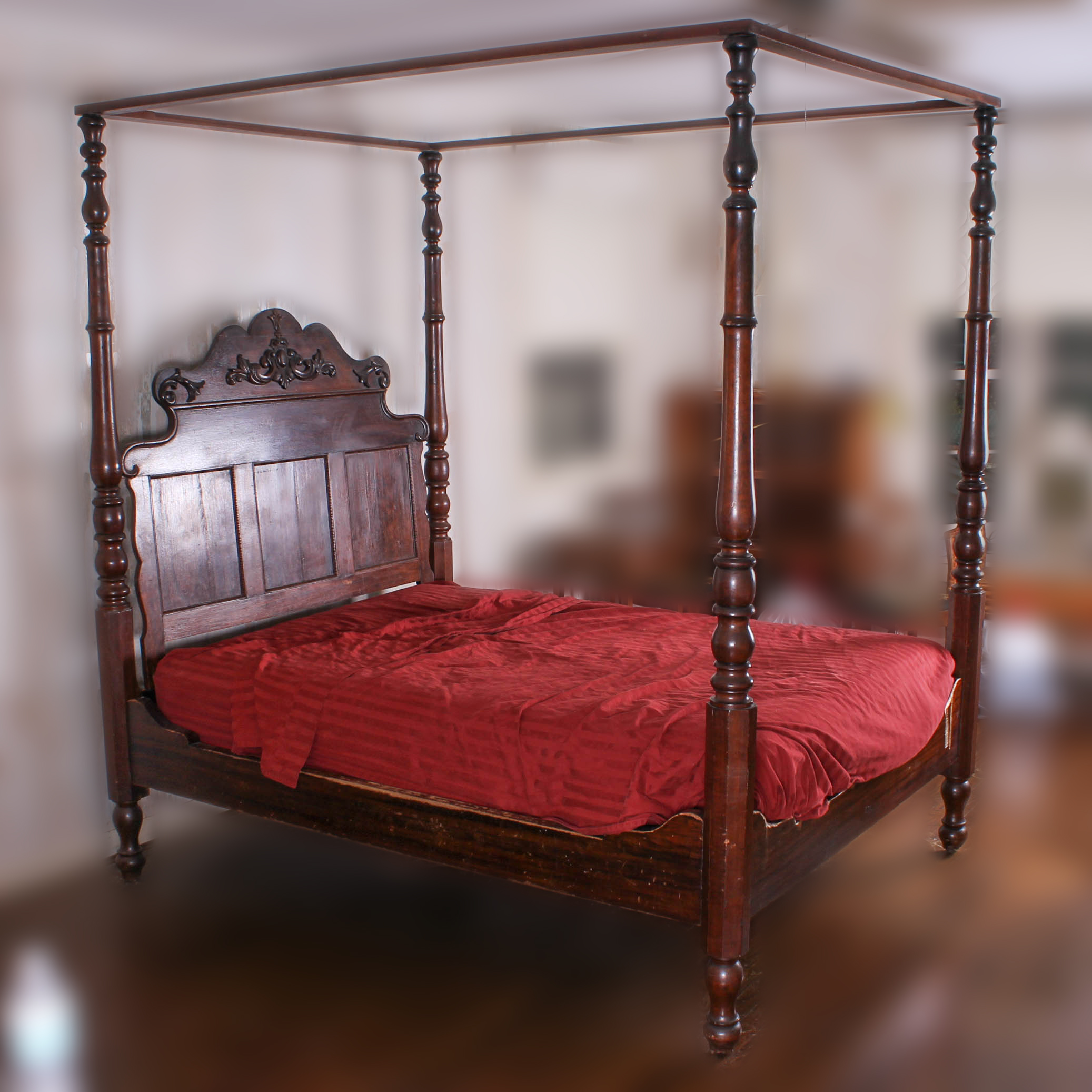 Vintage Queen Size Wooden FourPoster Canopy Bedframe EBTH
