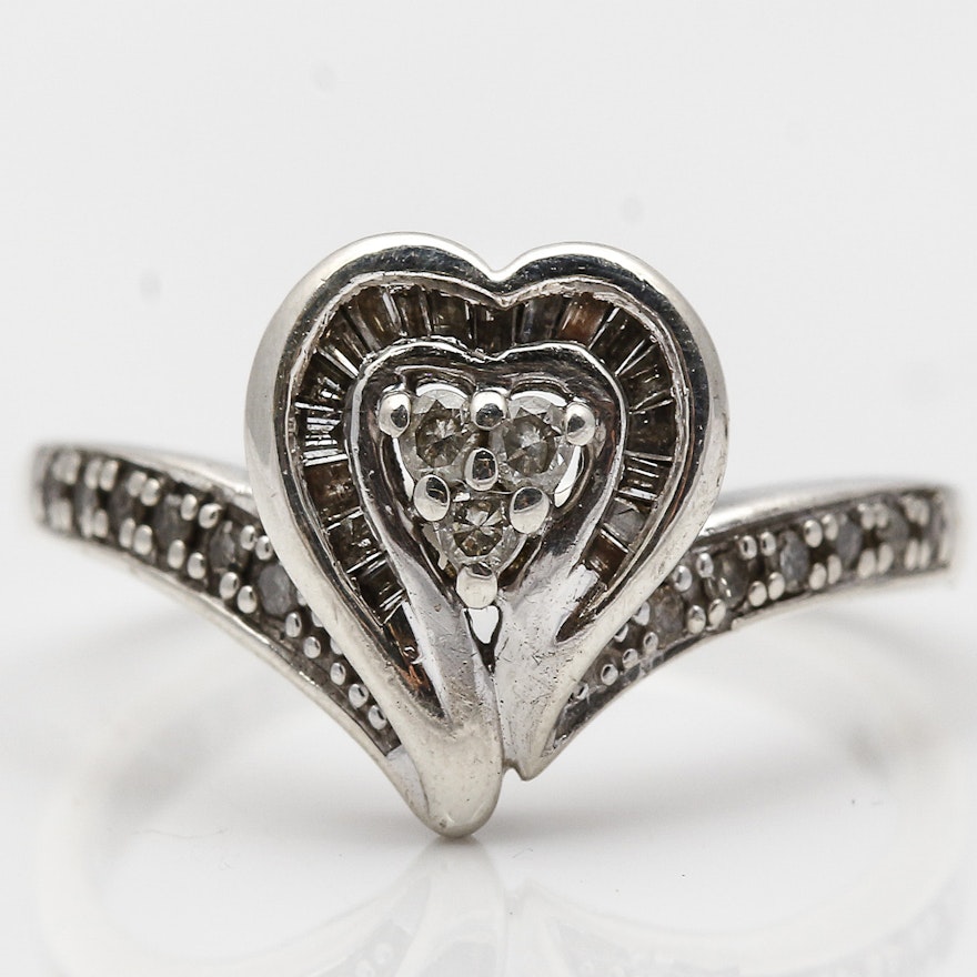 Platinum And Sterling Silver Diamond Ring