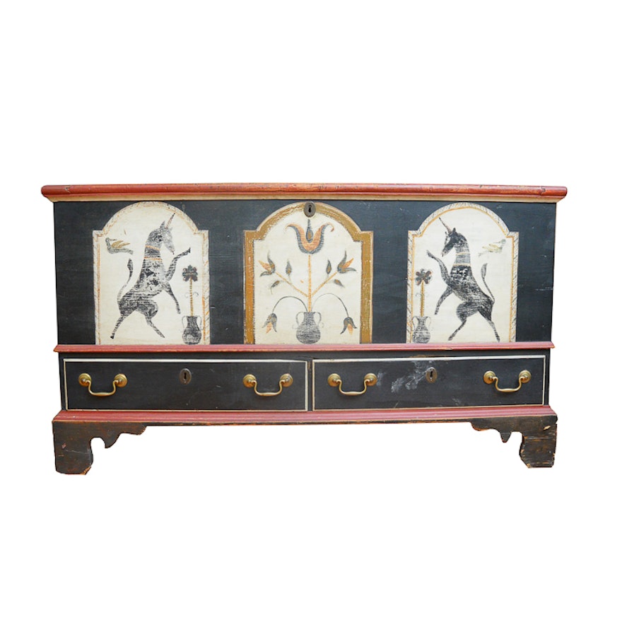 Antique Pennsylvania Dutch Blanket Chest With Painted Unicorn