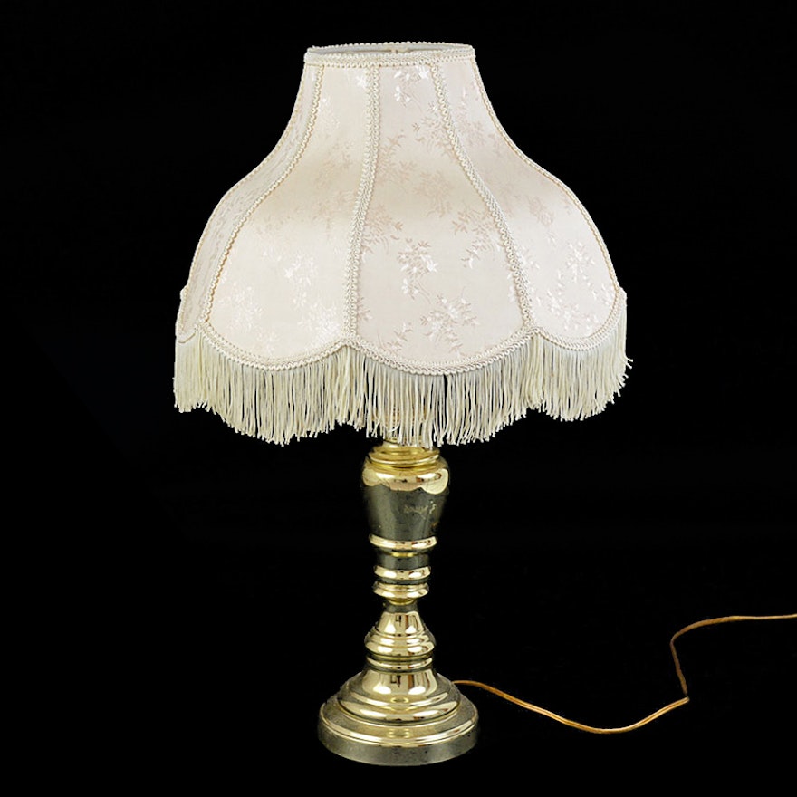 Brass Table Lamp with Fringe Shade | EBTH