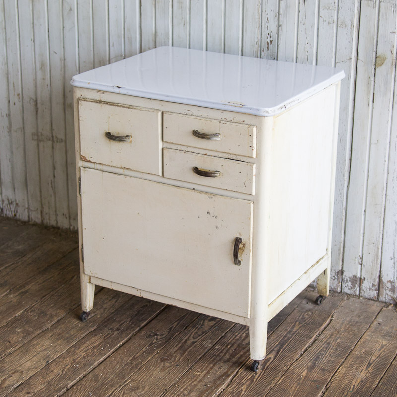 Vintage Enamel Top Cabinet Ebth