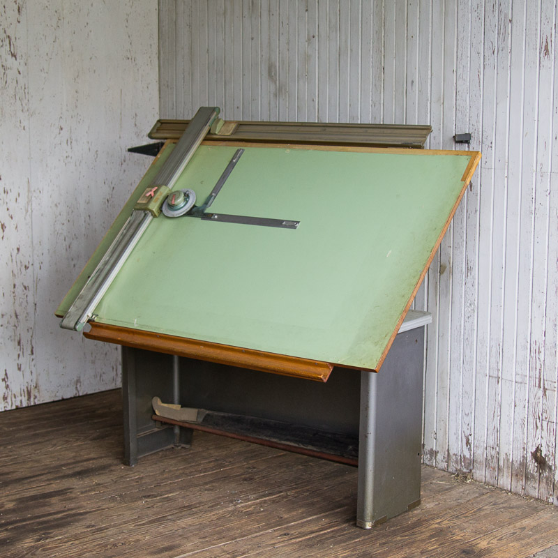 Vintage Hamilton Adjustable Top Drafting Table with Vemco Strait Edge