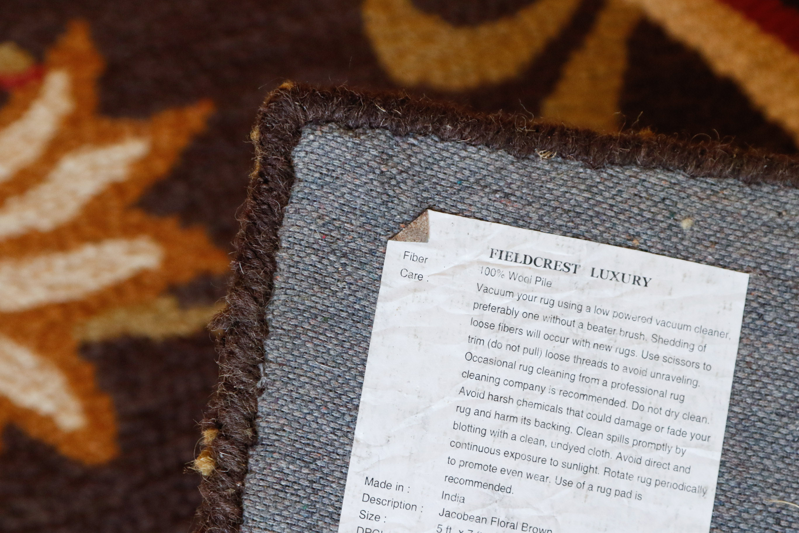 Fieldcrest Luxury "Jacobean Floral" Brown Wool Area Rug EBTH