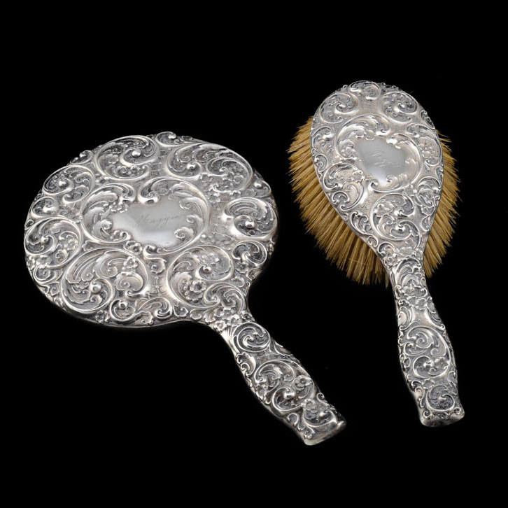 Antique Sterling Silver Hand Mirror And Hair Brush Set Ebth