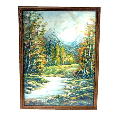 Signed, Original Landscape Gouache Painting by W. Eyden Signed, Original Landscape Gouache Painting by W. Eyden