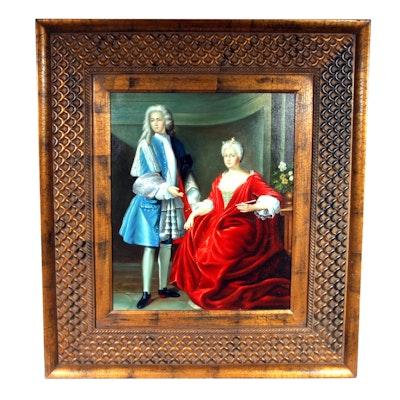 Framed Signed Oil on Canvas Double Portrait Painting Framed Signed Oil on Canvas Double Portrait Painting
