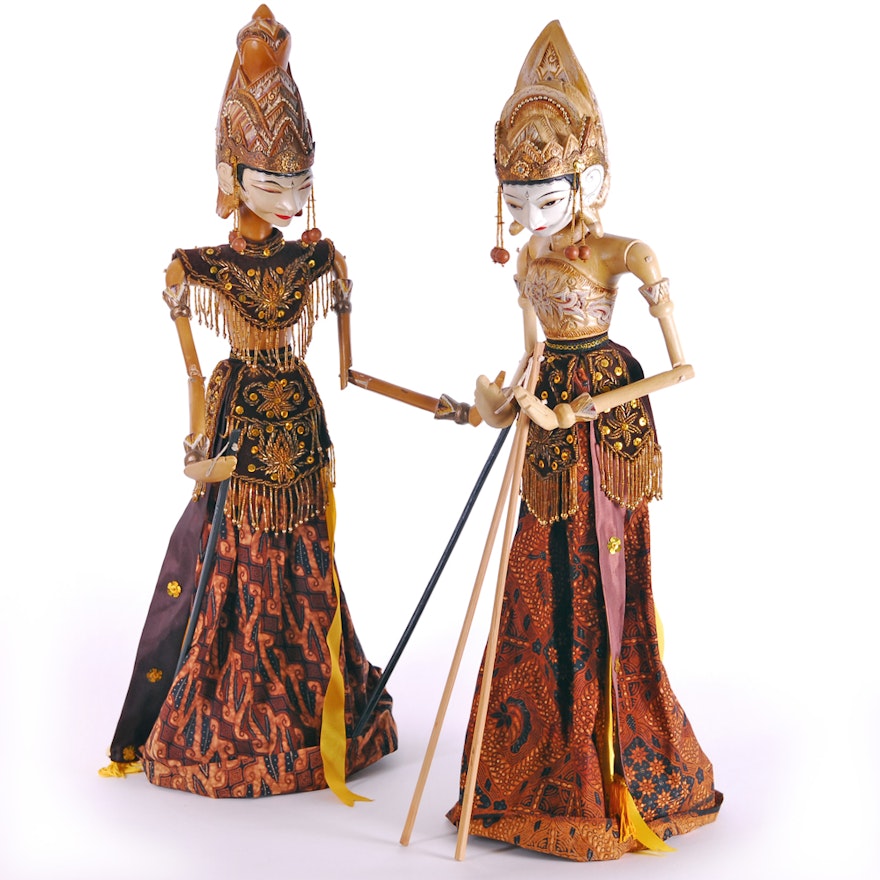 Indonesian Rama and Sita "Wayang Golek" Rod Puppets | EBTH