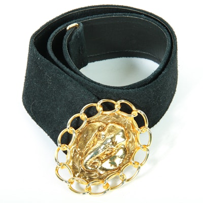 Vintage Miss Dior Black Suede Belt with Elephant Belt Buckle Vintage Miss Dior Black Suede Belt with Elephant Belt Buckle