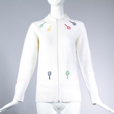 Vintage Novelty Tennis Zippered Cardigan Sweater Vintage Novelty Tennis Zippered Cardigan Sweater