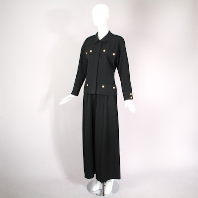 Vintage Chanel Jacket and Pants Ensemble with Logo Button Design Vintage Chanel Jacket and Pants Ensemble with Logo Button Design