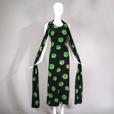 Vintage Sleeveless Floral Print Maxi Dress with Matching Scarf Vintage Sleeveless Floral Print Maxi Dress with Matching Scarf