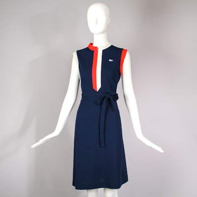 1970's Women's Lacoste Sleeveless Chemise Scooter Dress 1970's Women's Lacoste Sleeveless Chemise Scooter Dress