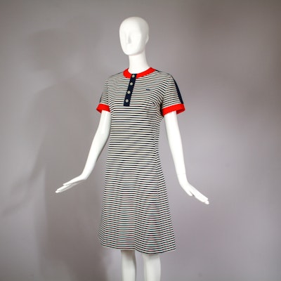 1970s Vintage Lacoste Striped Chemise Scooter Day Dress 1970s Vintage Lacoste Striped Chemise Scooter Day Dress