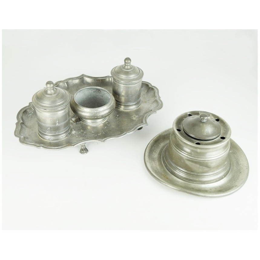 Antique Pewter Inkwell And Desk Set Ebth