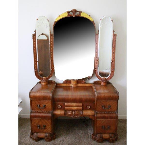 Circa 1930s Waterfall Vanity with Mirror EBTH