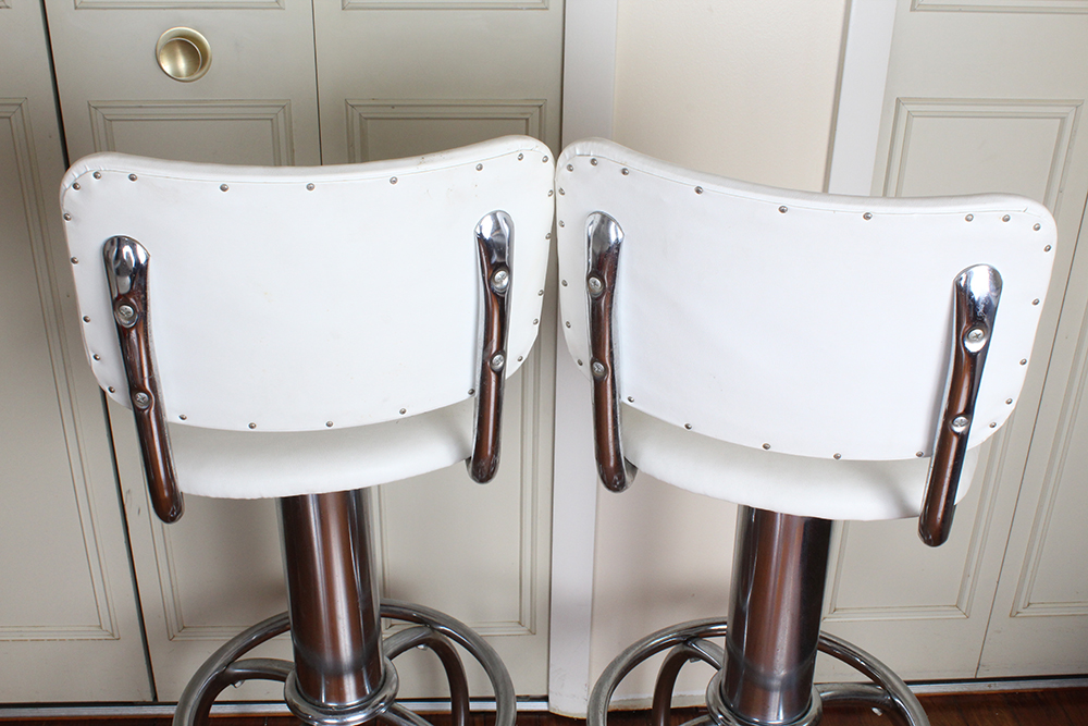 Four Retro White Vinyl Bar Stools by Vitro Products EBTH