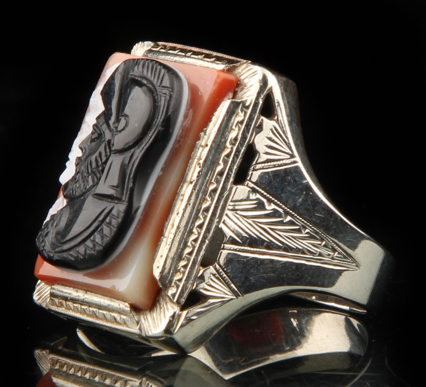 14K White Gold Men's Double Cameo Ring EBTH