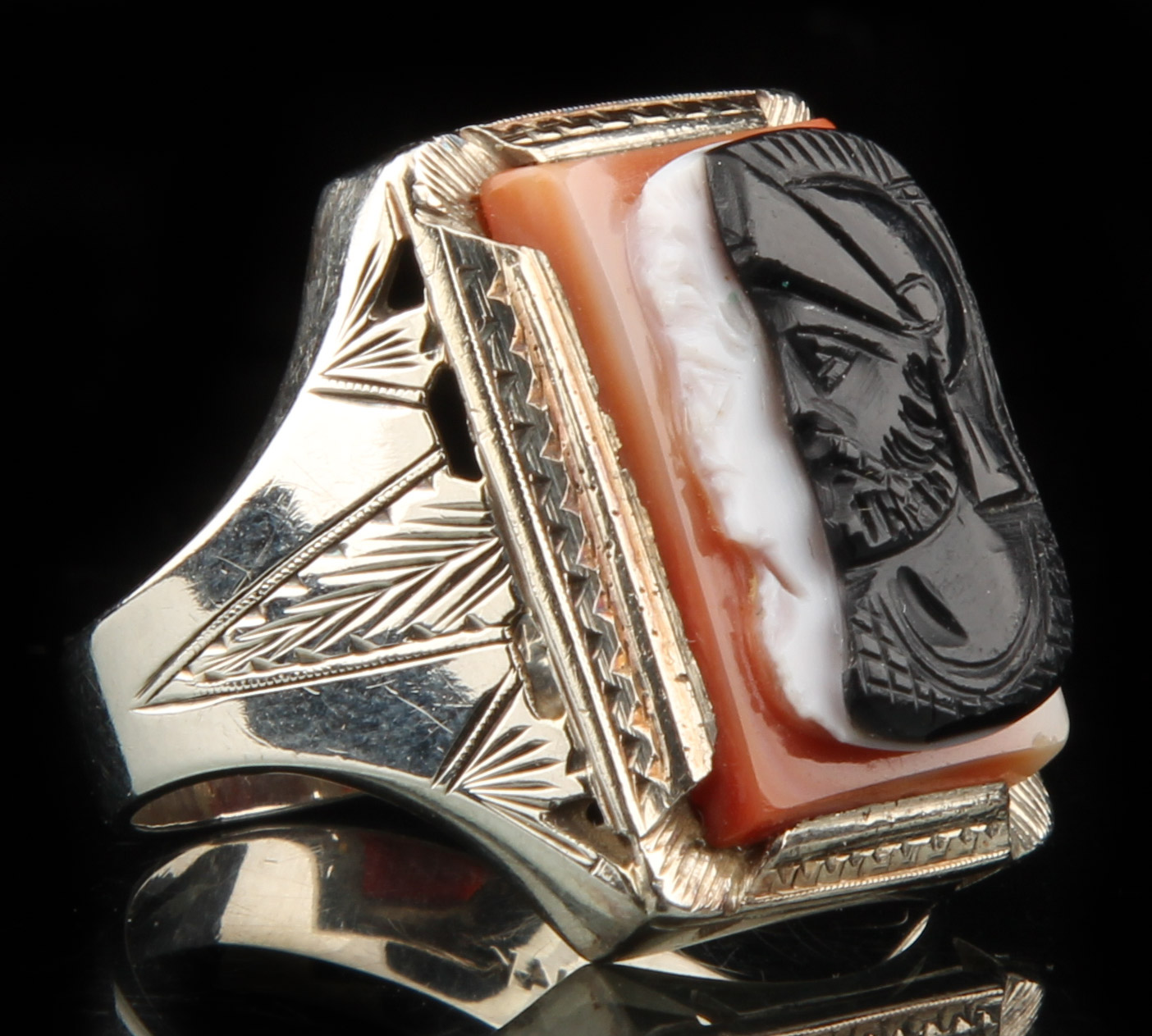 14K White Gold Men's Double Cameo Ring EBTH