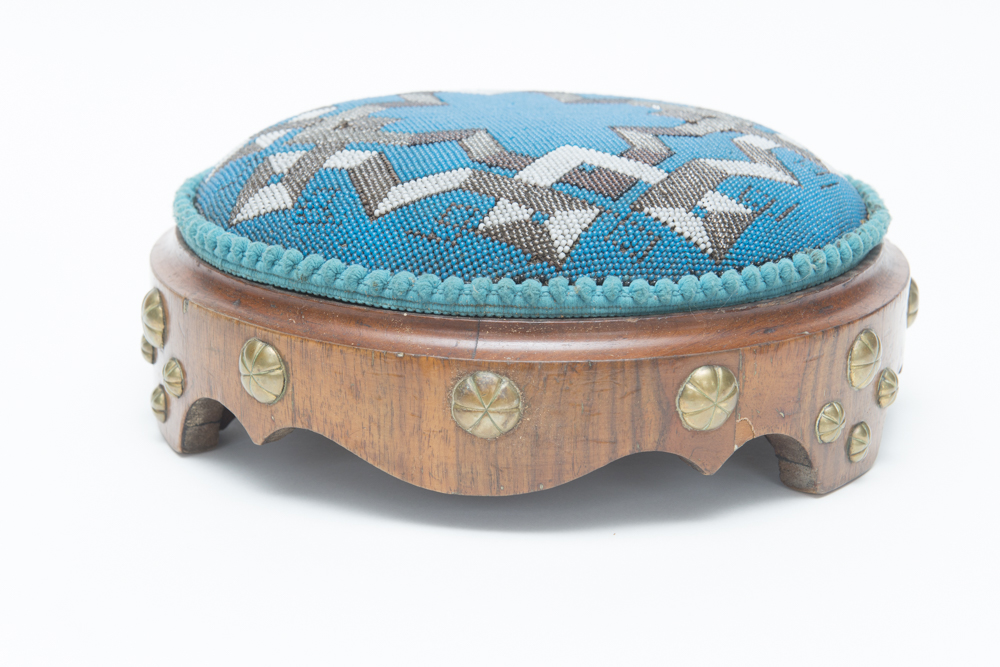 Victorian English Blue Beaded Footstool | EBTH