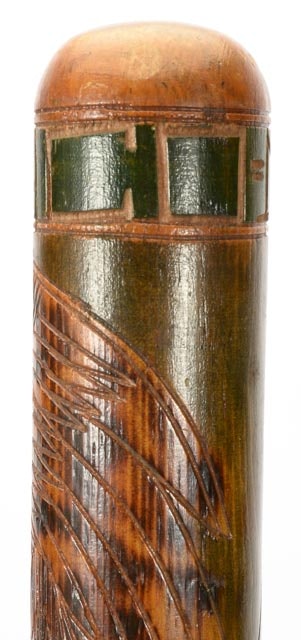 Hand Painted Folk Art Baseball Bat With Image Of A Ball Player | EBTH