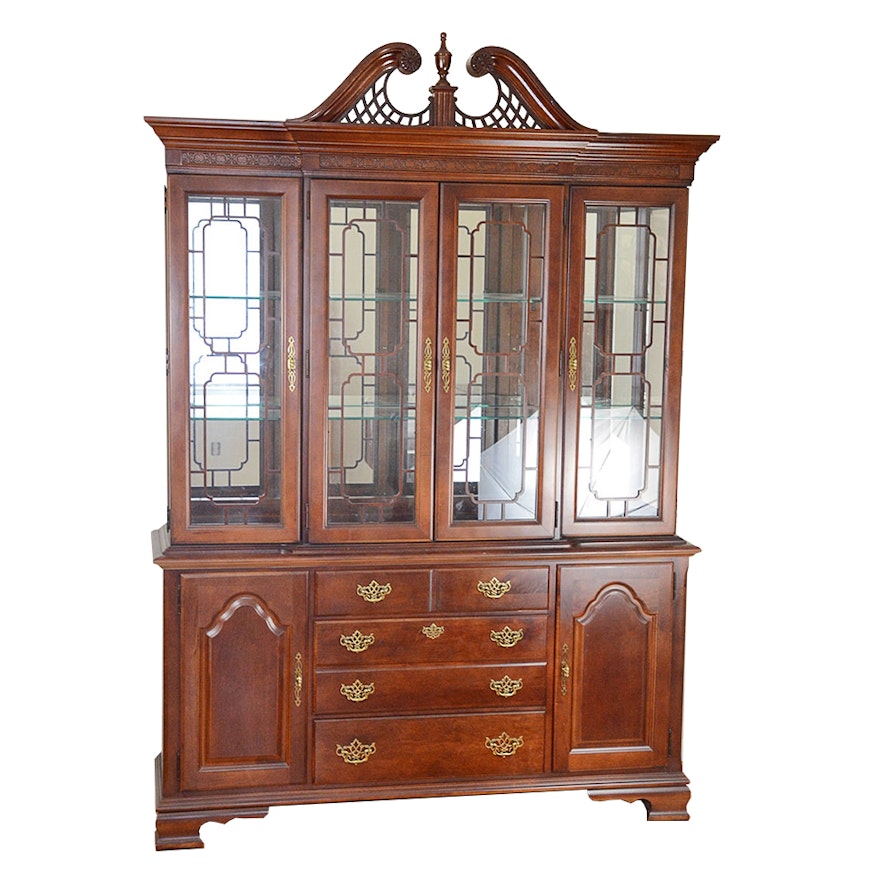 Solid Cherry Open Home Illuminated China Cabinet By Stanley