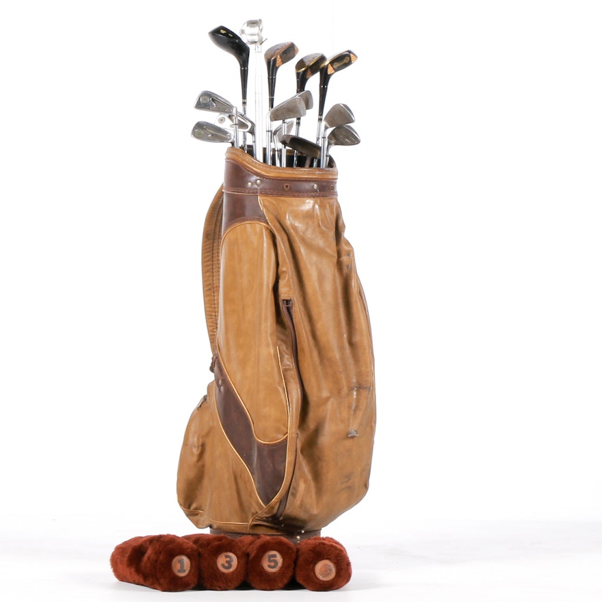 Vintage Golf Clubs with Leather Arnold Palmer Golf Bag | EBTH