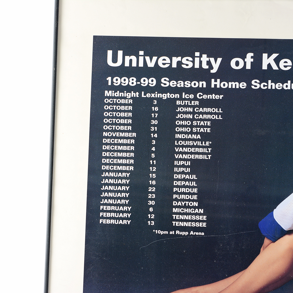 Framed University of Kentucky 199899 Hockey Schedule featuring Ashley