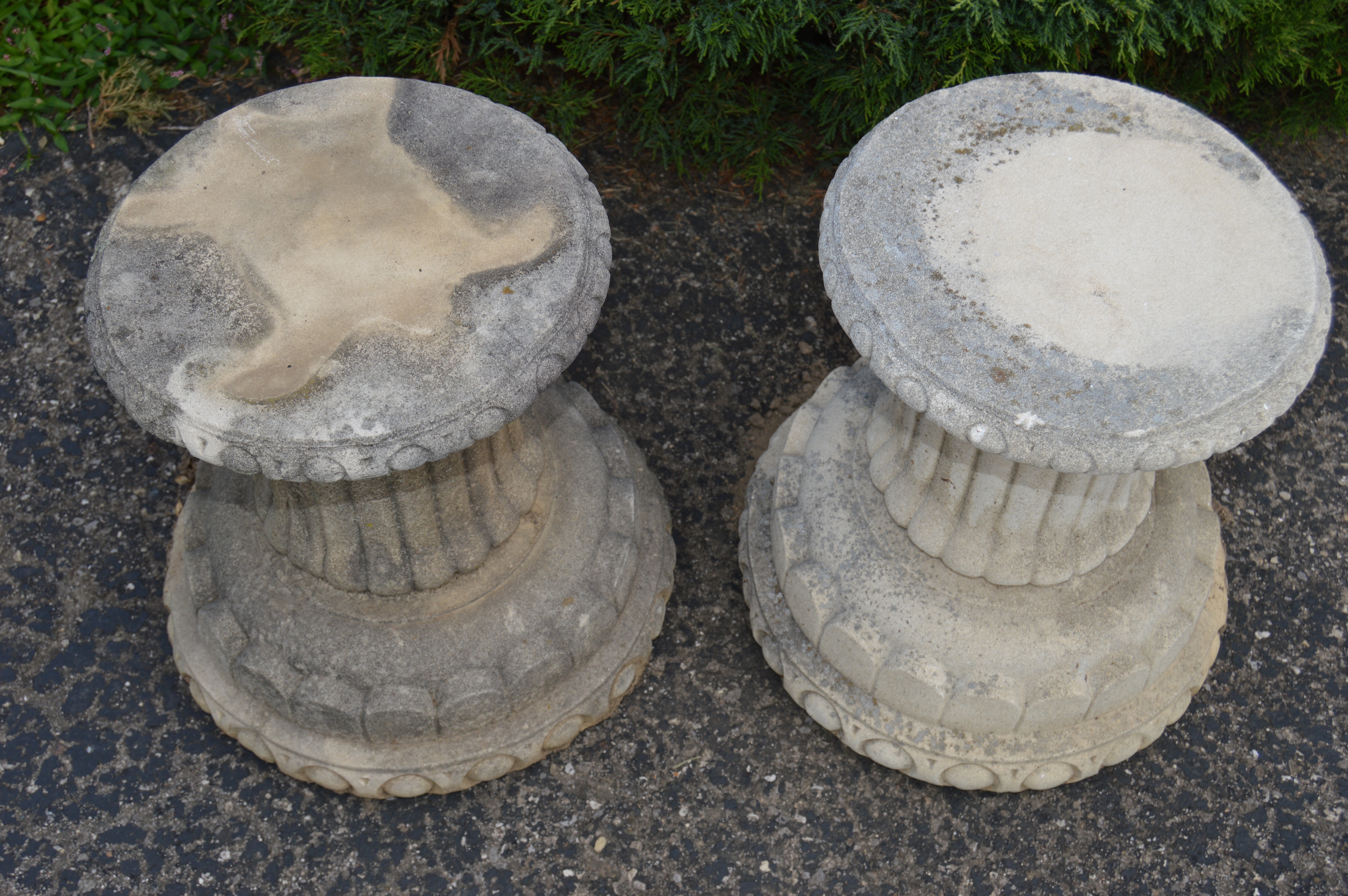 Pair of Concrete Column Garden Plant Pedestals EBTH