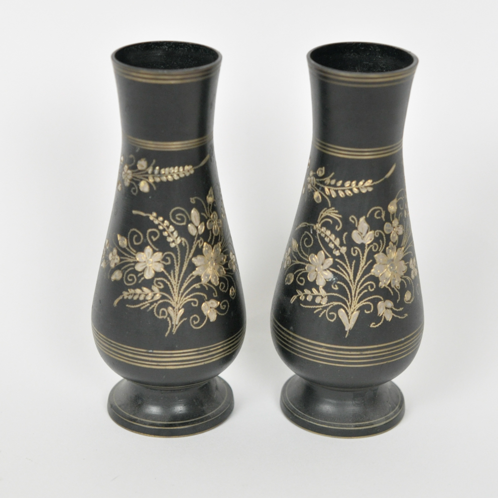 Pair Of Indian Brass Vases Ebth