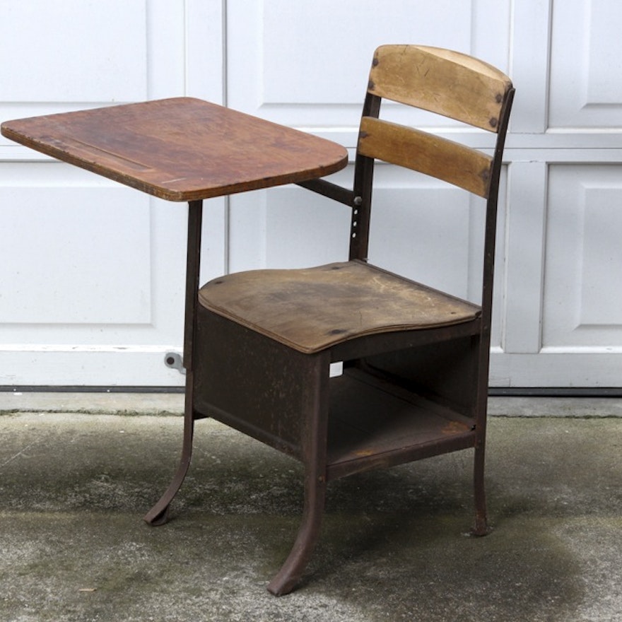 Vintage Wood And Metal School Desk Ebth Vintage Wood And Metal School Desk Ebth