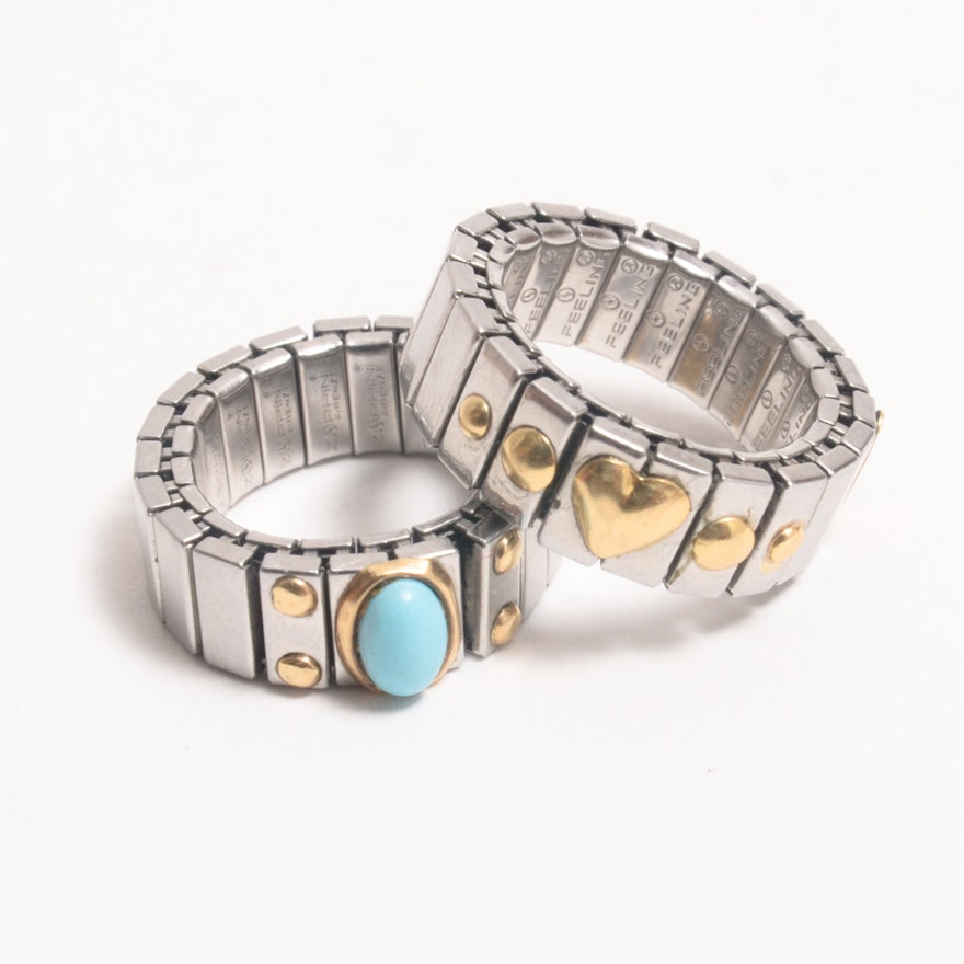 Two Zoppini Stainless Steel Rings with 18K Gold Accents | EBTH