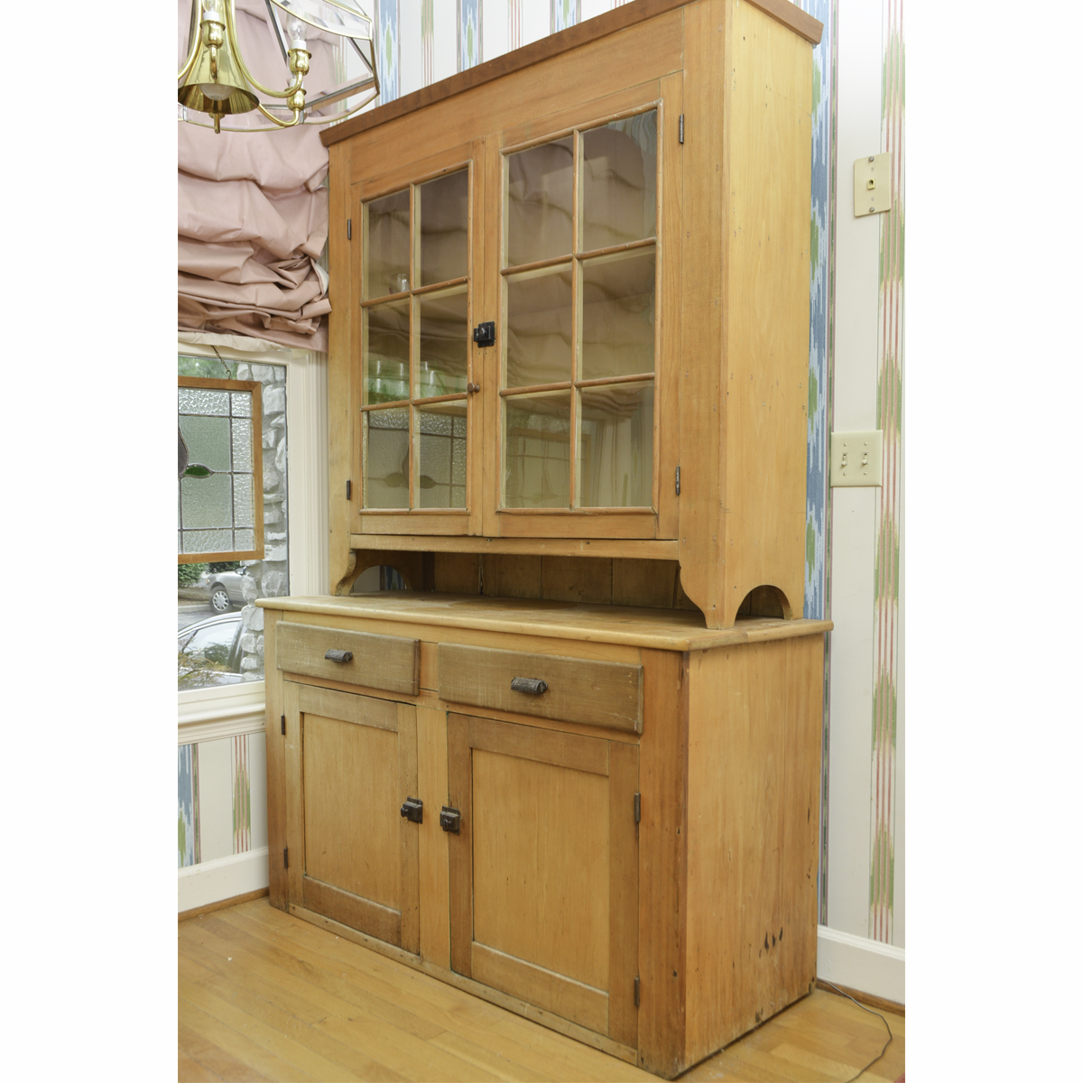 Antique Oak Hutch With Glass Doors Ebth