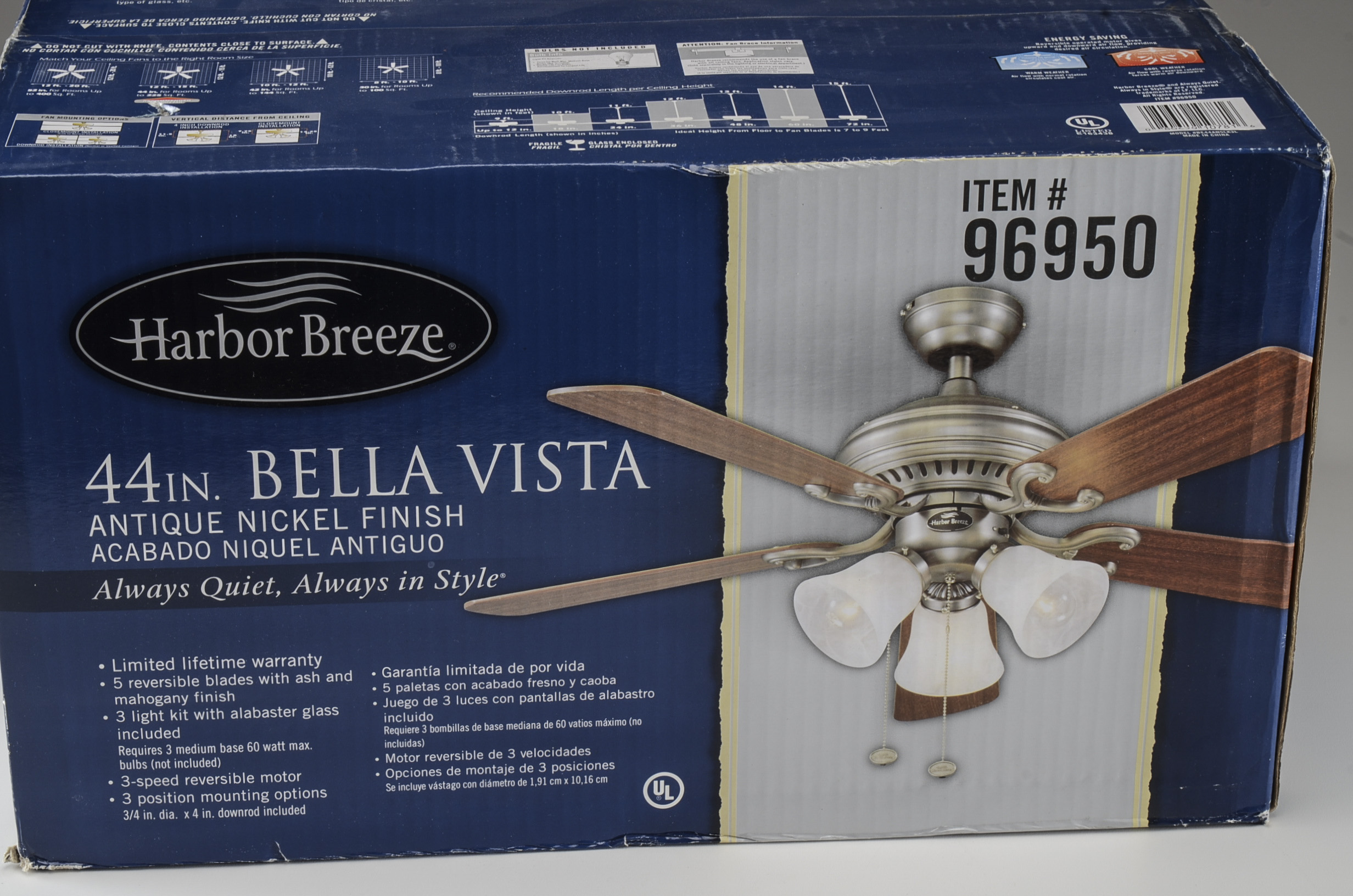 Harbor Breeze Bellevue 44" Indoor Ceiling Fan with Light Kit EBTH