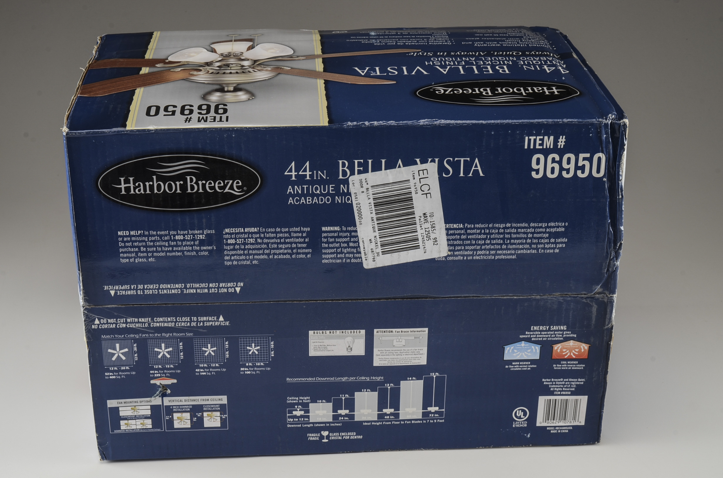 Harbor Breeze Bellevue 44" Indoor Ceiling Fan with Light Kit EBTH