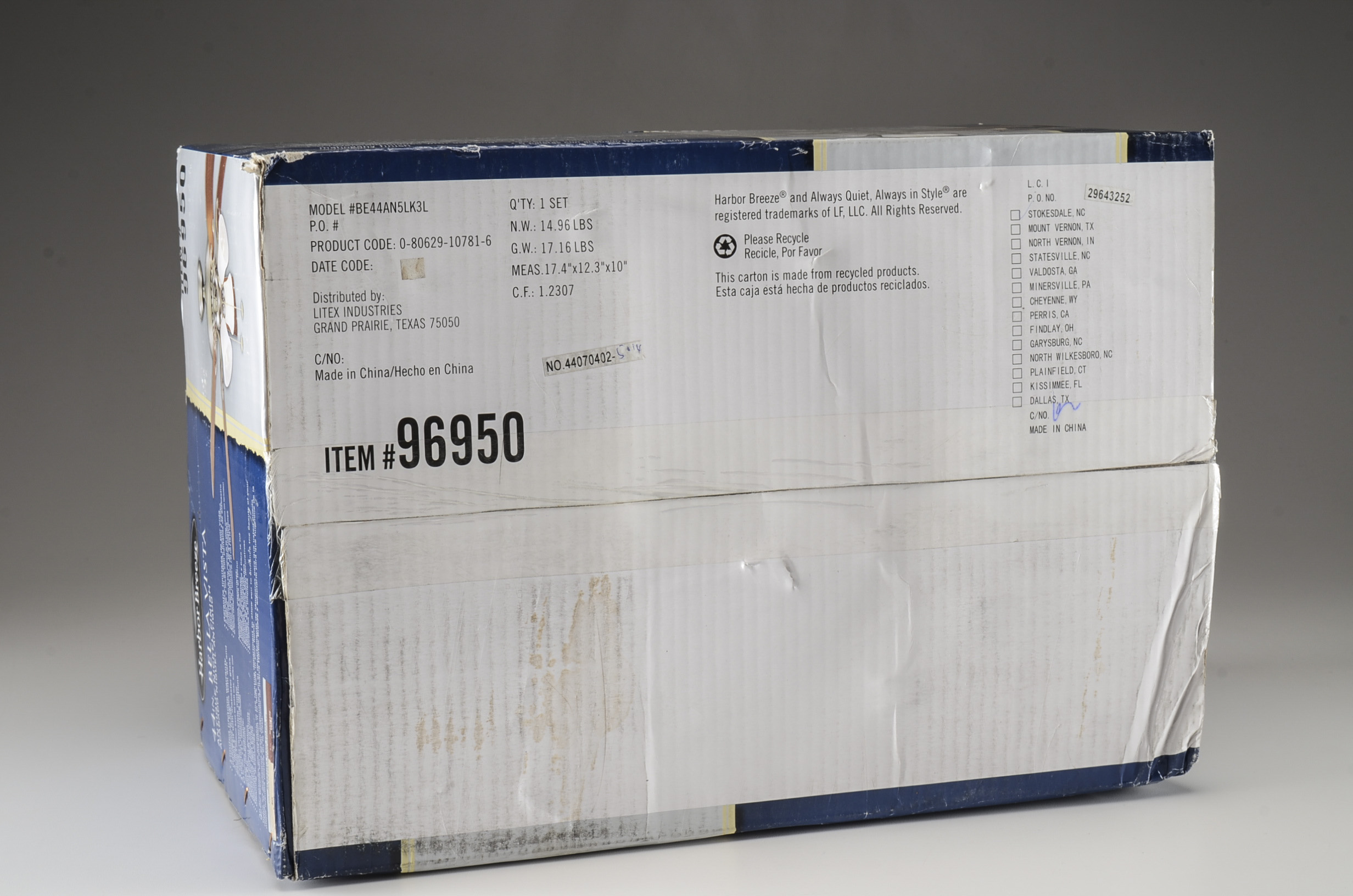 Harbor Breeze Bellevue 44" Indoor Ceiling Fan with Light Kit EBTH