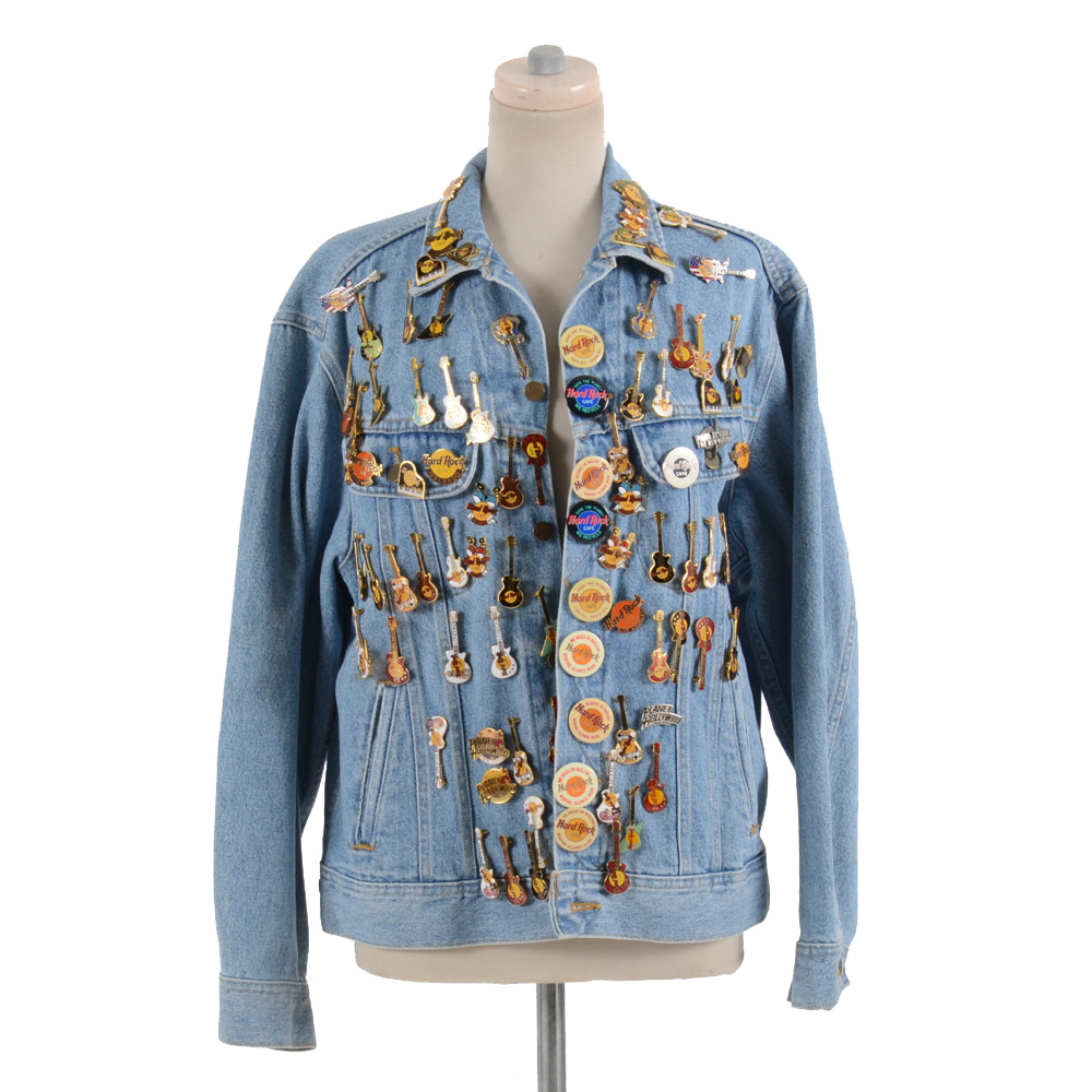 Hard Rock Cafe Denim Jacket with Over Fifty Enamel Pins EBTH