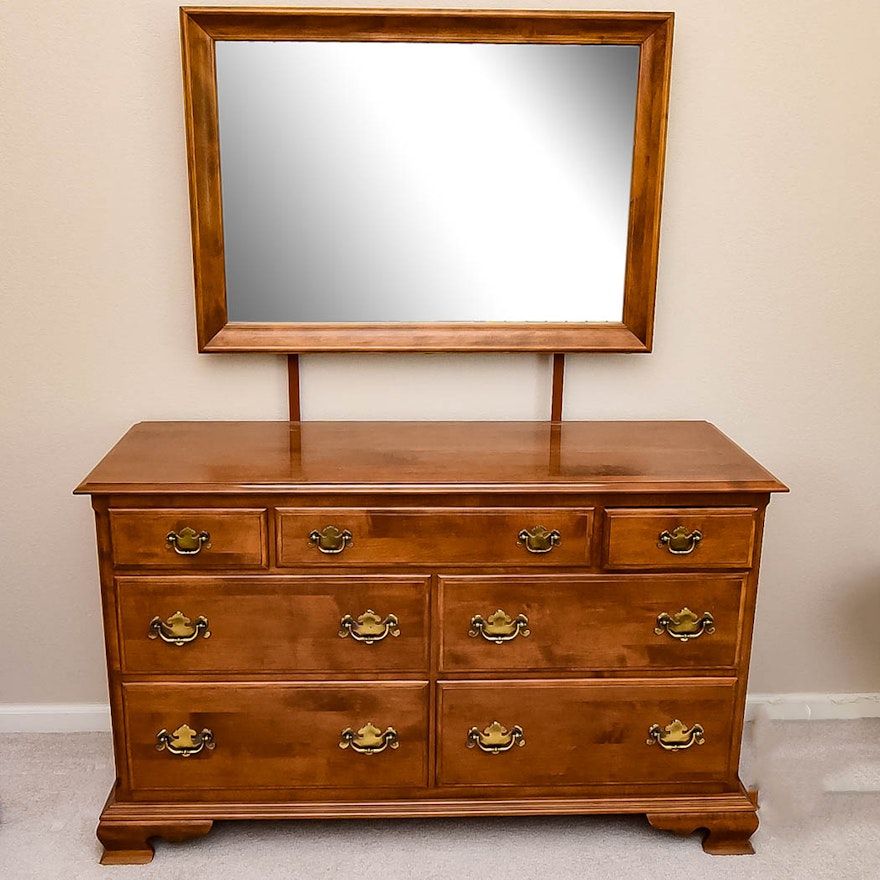 Maple Ethan Allen Dresser With Matching Mirror Ebth