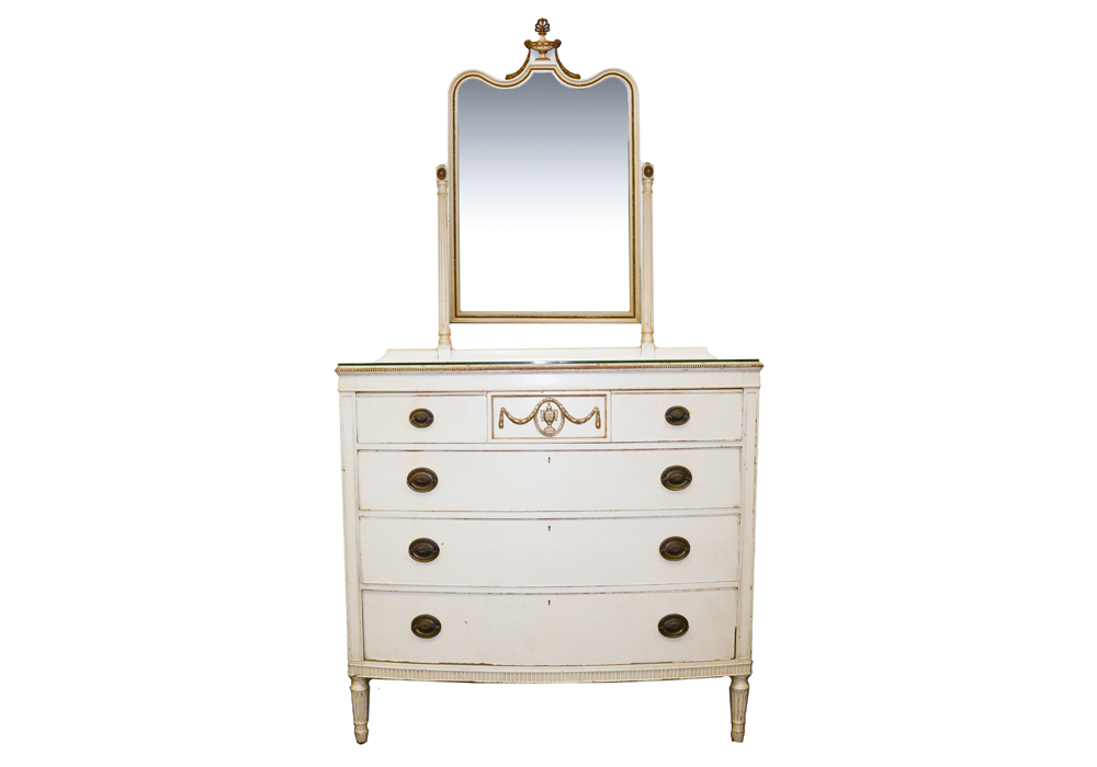 W J Sloane Glass Top Chest Of Drawers With Mirror Ebth