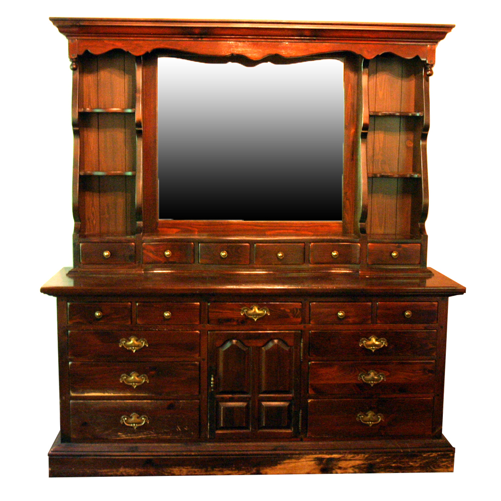Ethan Allen Pine Triple Dresser Hutch With Mirror Ebth