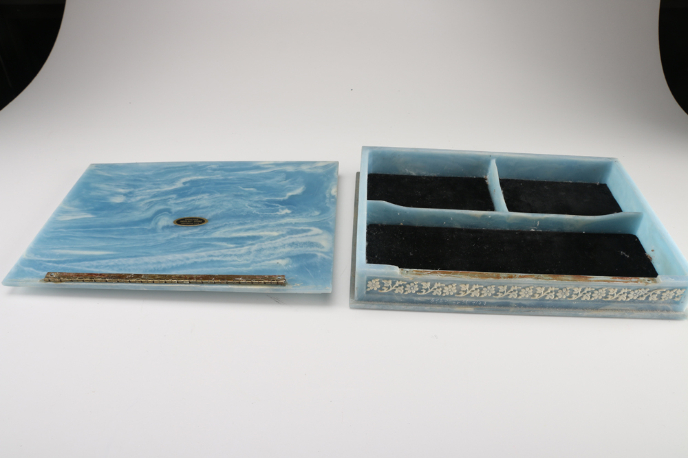 Blue Incolay Stone Jewelry Box EBTH