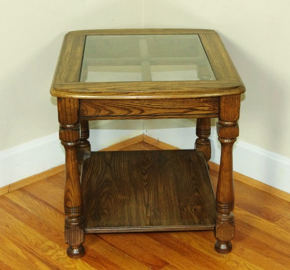 Traditional Oak Coffee Table with Inset Glass Top EBTH