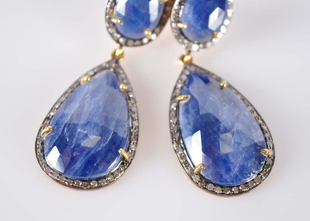 Gold Plated Diamond and Sapphire Earrings EBTH