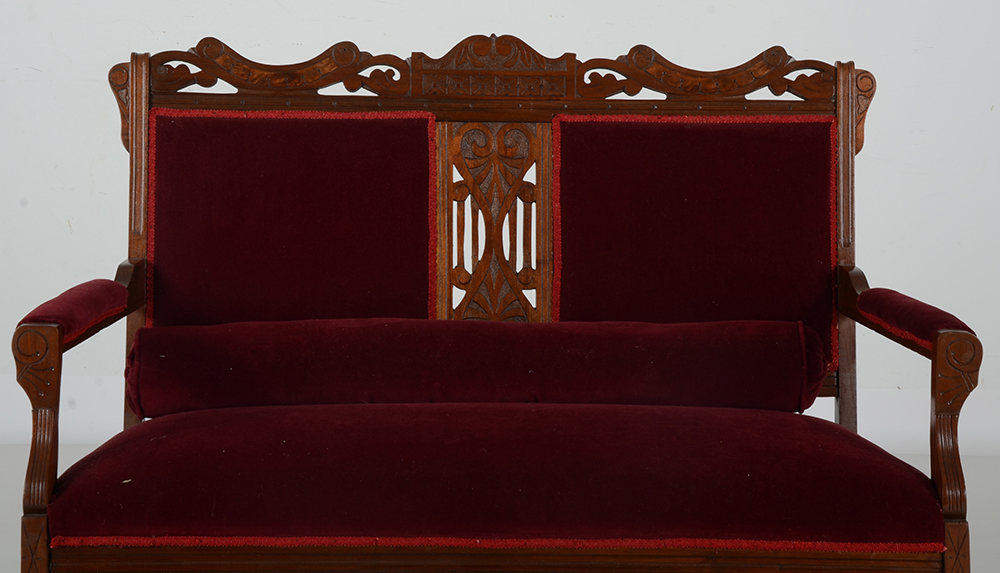 Walnut Eastlake Settee and Matching Side Chair EBTH